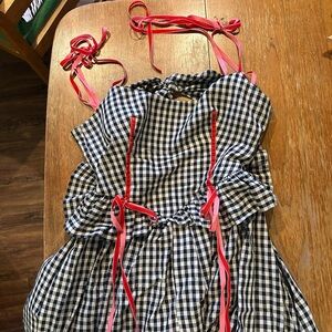 Eliza Faulkner Tessa Linen Black and White Gingham Dress with Red Ribbon